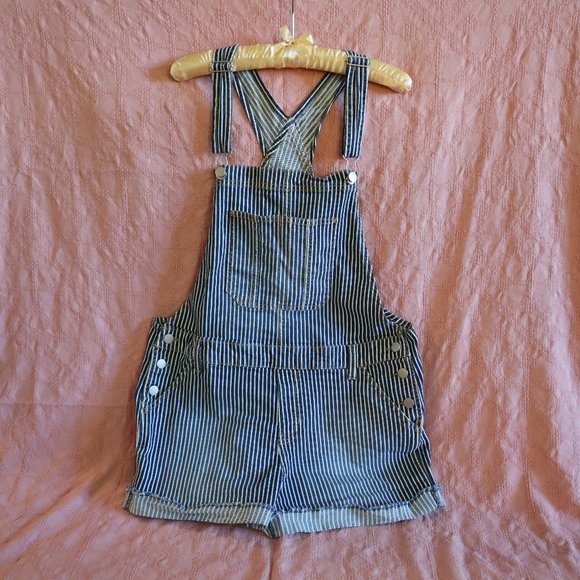 No Boundaries Pants - NOBO Pin Striped Blue and white Denim Overall Shortall Shorts